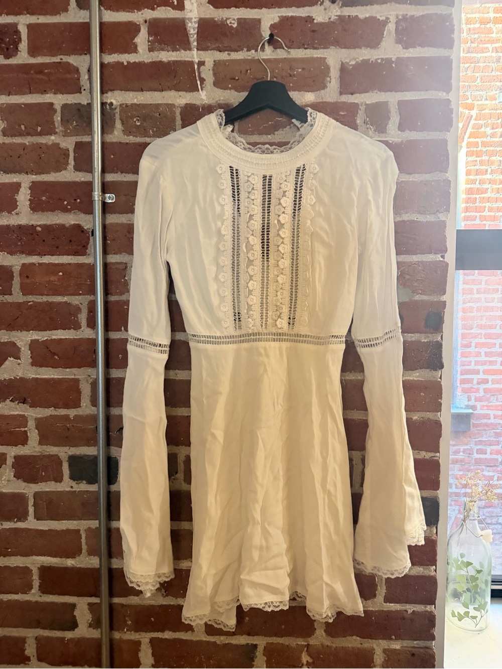 For Love and Lemons Women's Cream Long-Sleeve Lace Detail Dress